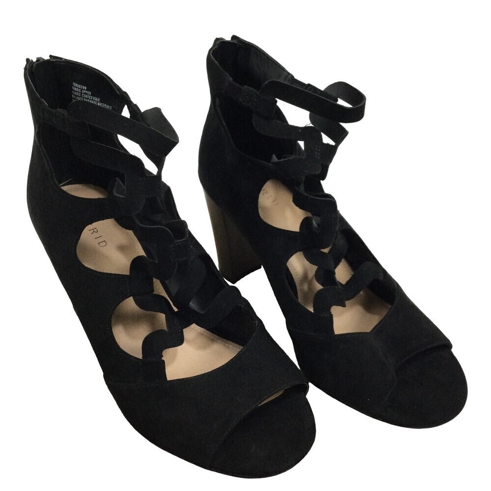 Torrid Womens Open Toe Strappy Cage Stacked Block Heels Back Zip Shoes Black 10W